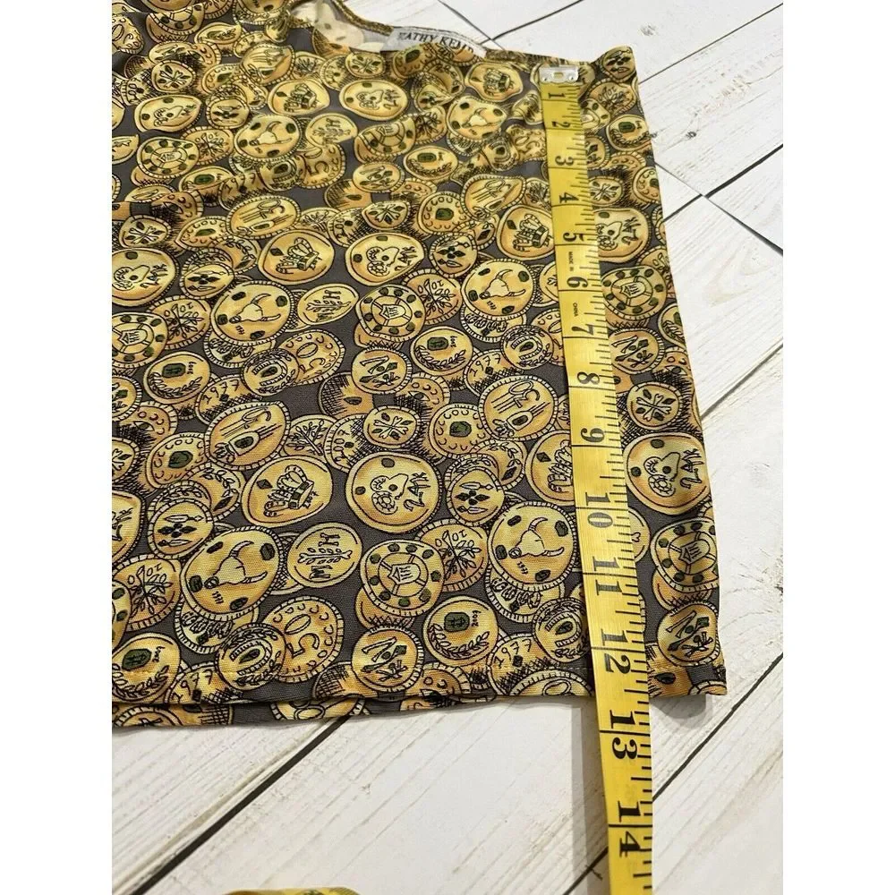 Kathy‎ Kemp Anna Women's Dress Sz2 Brown Coin Design Cinch Waist Flutter Sleeve